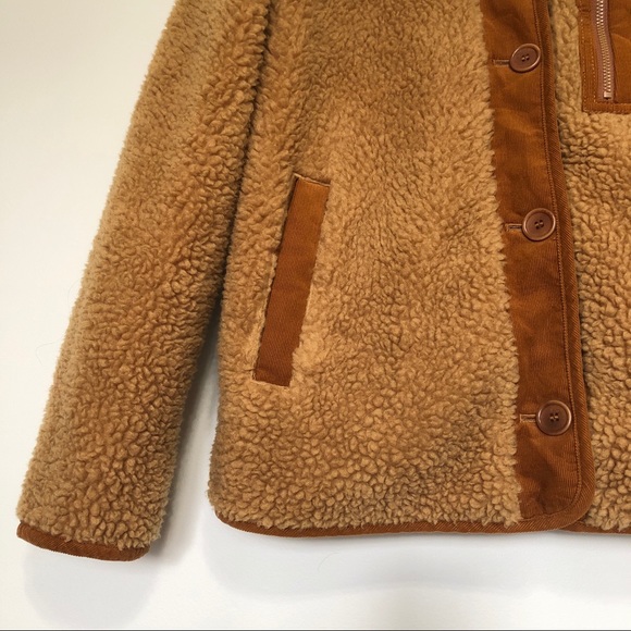 Madewell Women's Cozy Teddy Sherpa Chestnut Jacket with Corduroy Trim XS - Picture 7 of 13